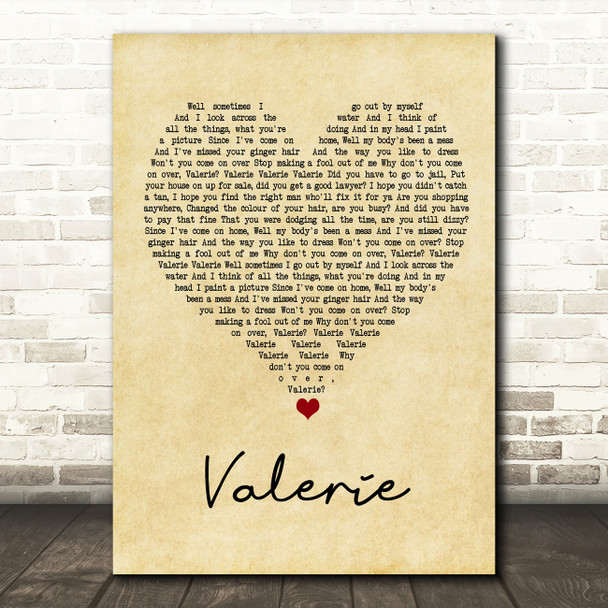 Amy Winehouse Valerie Vintage Heart Song Lyric Music Print