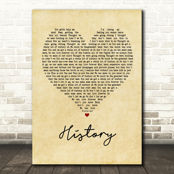 One Direction History Vintage Heart Song Lyric Music Print