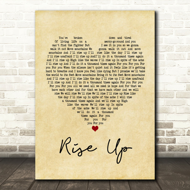 Andra Day Rise Up Vintage Heart Song Lyric Music Print