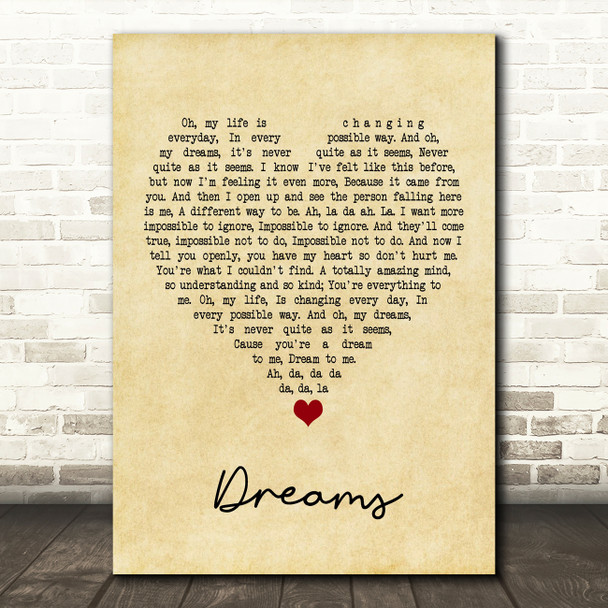 The Cranberries Dreams Vintage Heart Song Lyric Music Print