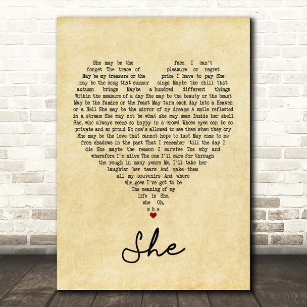 Elvis Costello She Vintage Heart Song Lyric Music Print