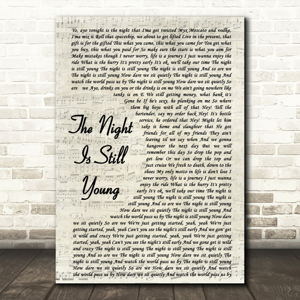 Nicki Minaj The Night Is Still Young Vintage Script Song Lyric Music Print