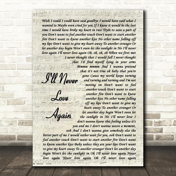Lady Gaga & Bradley Cooper I'll Never Love Again Vintage Script Song Lyric Music Print