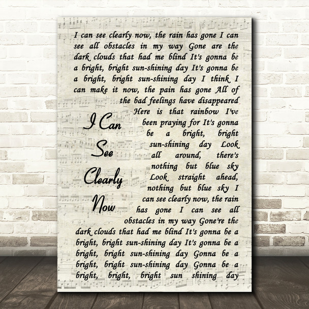 Johnny Nash I Can See Clearly Now Vintage Script Song Lyric Music Print