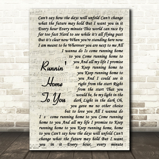 Grant Gustin Runnin' Home To You Vintage Script Song Lyric Music Print