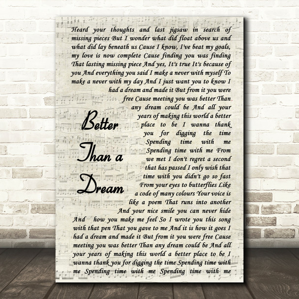 Marty Mone Better Than a Dream Vintage Script Song Lyric Music Print