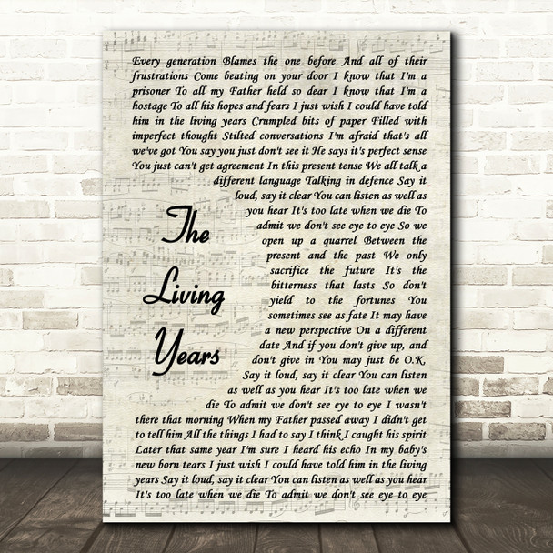 Mike + The Mechanics The Living Years Vintage Script Song Lyric Music Print