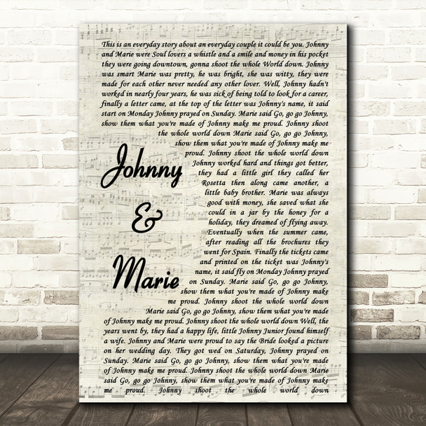 Up & Running Johnny & Marie Vintage Script Song Lyric Music Print
