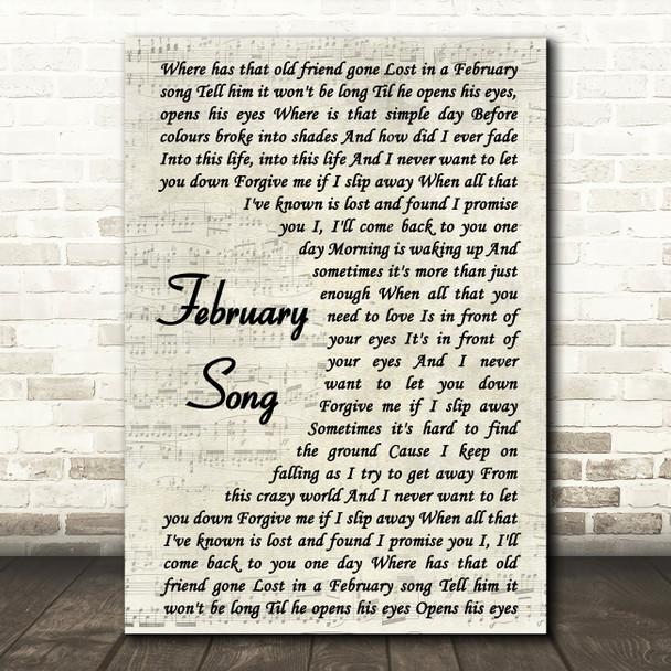 Josh Groban February Song Vintage Script Song Lyric Music Print