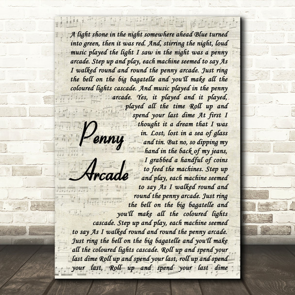 Roy Orbison Penny Arcade Vintage Script Song Lyric Music Print