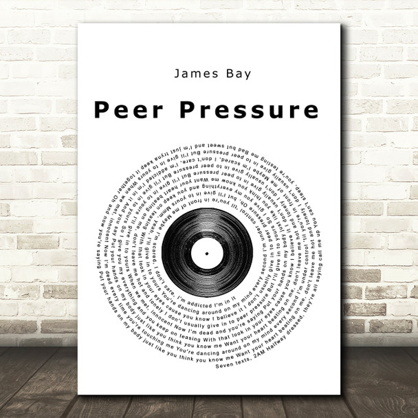 James Bay Peer Pressure Vinyl Record Song Lyric Music Print