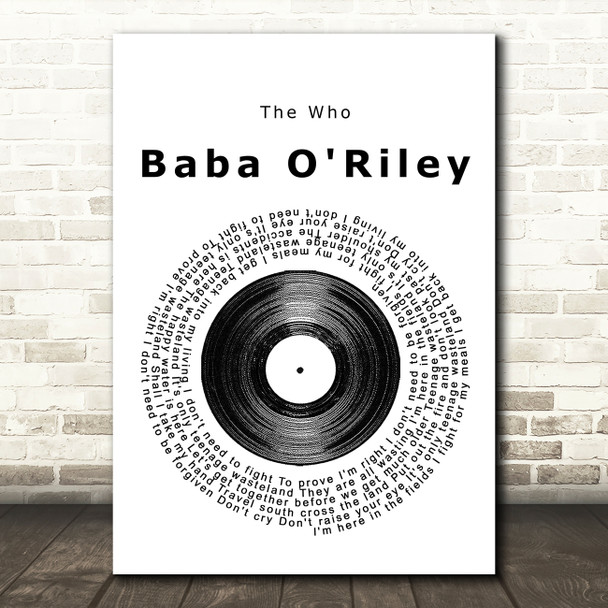 The Who Baba O'Riley Vinyl Record Song Lyric Music Print