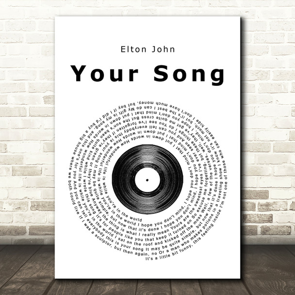 Elton John Your Song Vinyl Record Song Lyric Music Print