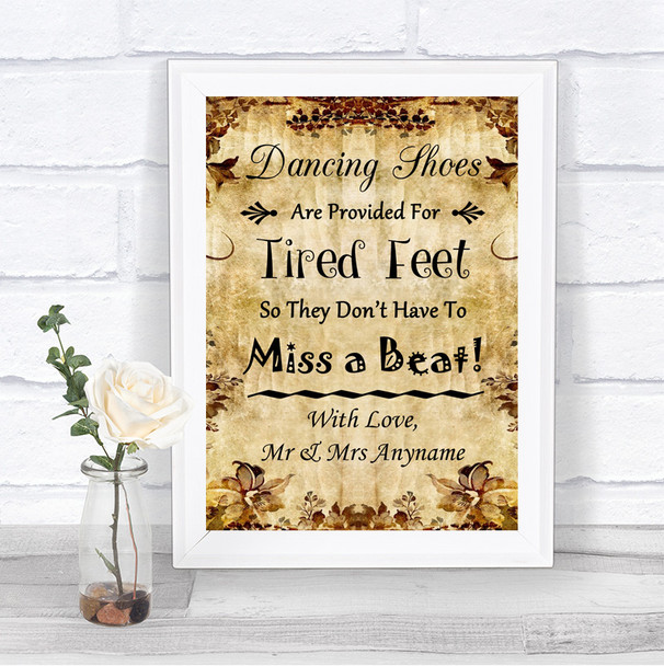 Autumn Vintage Dancing Shoes Flip-Flop Tired Feet Personalized Wedding Sign
