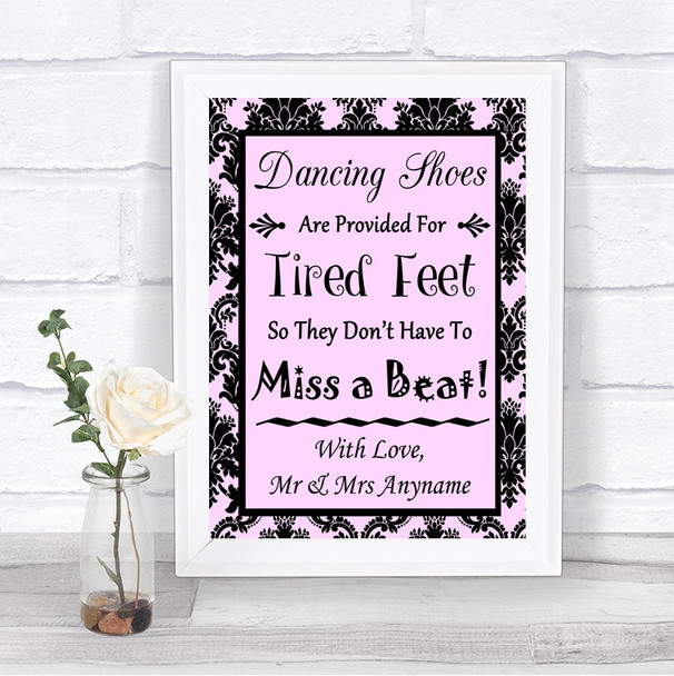 Baby Pink Damask Dancing Shoes Flip-Flop Tired Feet Personalized Wedding Sign