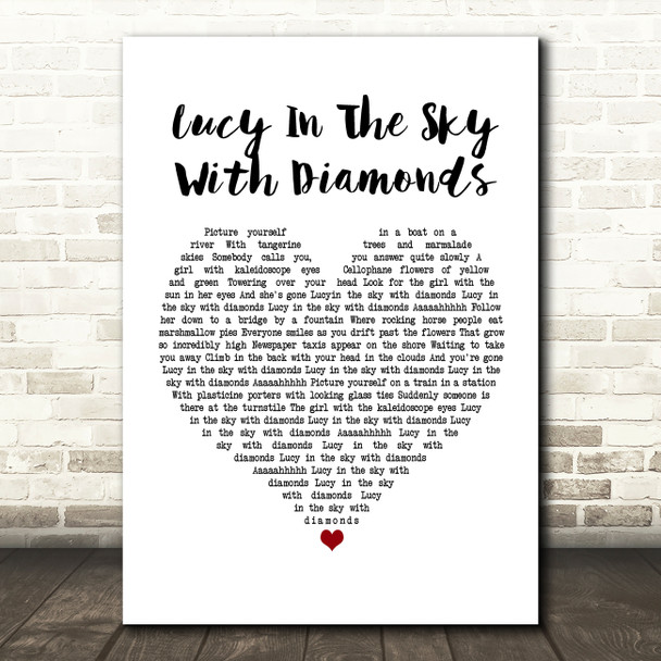 The Beatles Lucy In The Sky With Diamonds White Heart Song Lyric Music Print