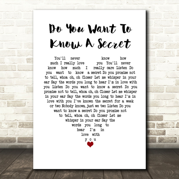 The Beatles Do You Want To Know A Secret White Heart Song Lyric Music Print