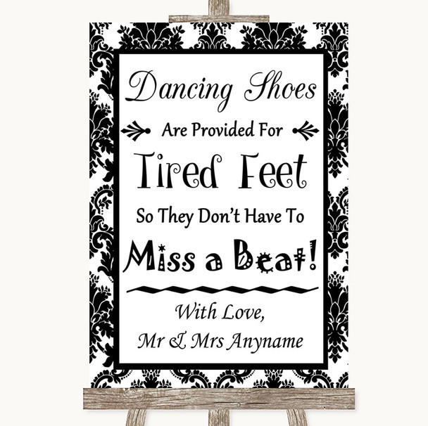 Black & White Damask Dancing Shoes Flip-Flop Tired Feet Wedding Sign