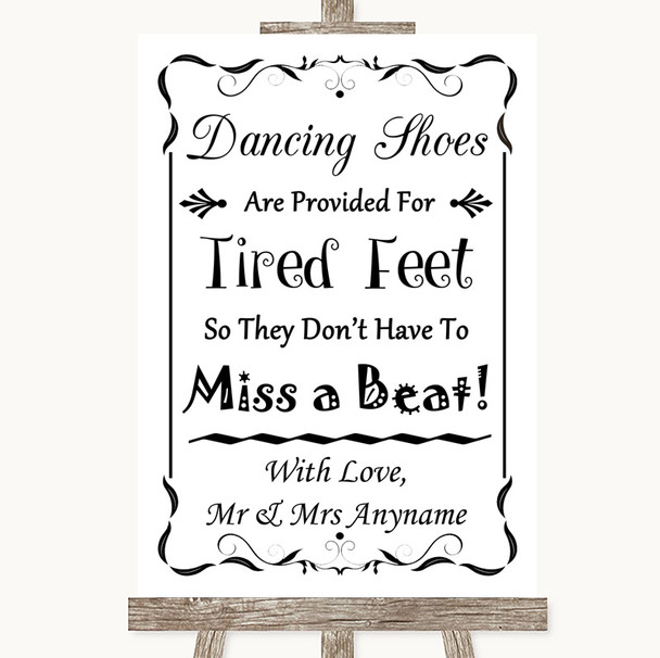 Black & White Dancing Shoes Flip-Flop Tired Feet Personalized Wedding Sign Black & White Dancing Shoes Flip-Flop Tired Feet Personalized Wedding Sign