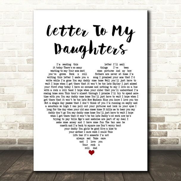 Uncle Kracker Letter To My Daughters White Heart Song Lyric Music Print