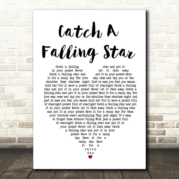 Perry Como Catch A Falling Star White Heart Song Lyric Music Print