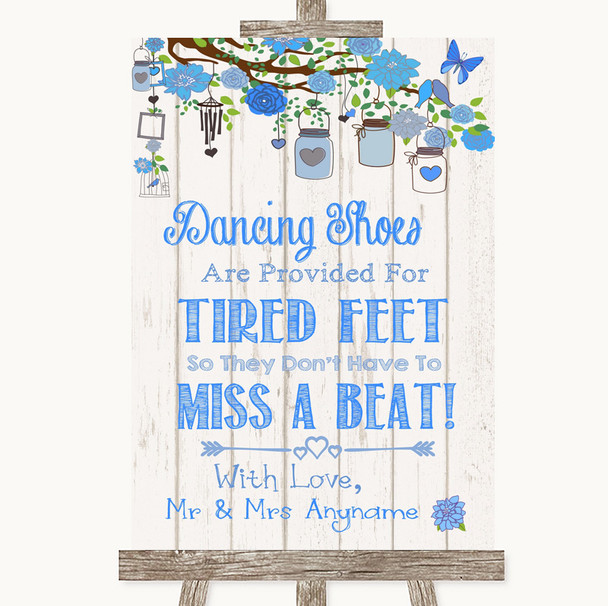 Blue Rustic Wood Dancing Shoes Flip-Flop Tired Feet Personalized Wedding Sign