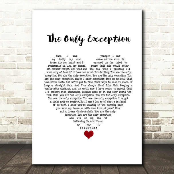 Paramore The Only Exception White Heart Song Lyric Music Print