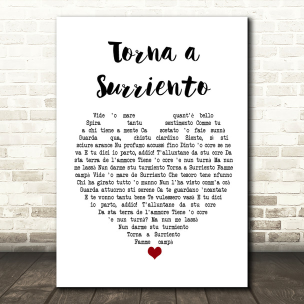 Luciano Pavarotti Torna a Surriento White Heart Song Lyric Music Print