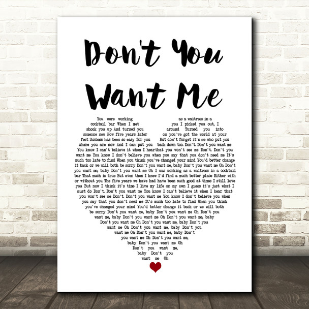 The Human League Don't You Want Me White Heart Song Lyric Music Print