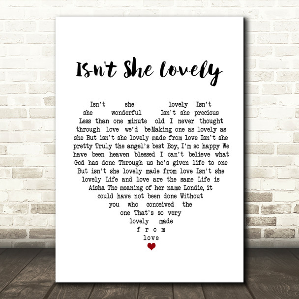 Stevie Wonder Isn't She Lovely White Heart Song Lyric Music Print