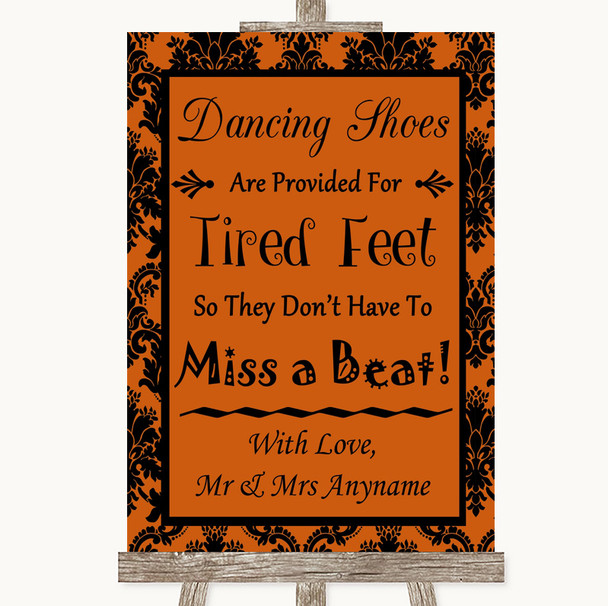 Burnt Orange Damask Dancing Shoes Flip-Flop Tired Feet Personalized Wedding Sign