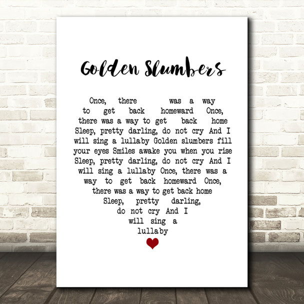 The Beatles Golden Slumbers White Heart Song Lyric Music Print