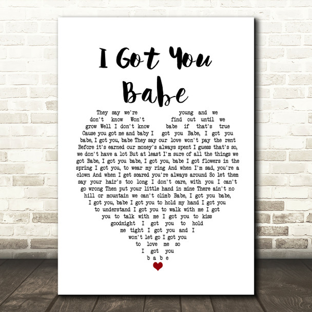 UB40 I Got You Babe White Heart Song Lyric Music Print