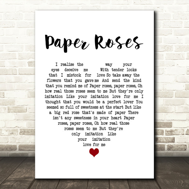 Janice Torre Paper Roses White Heart Song Lyric Music Print