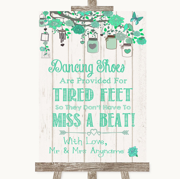Green Rustic Wood Dancing Shoes Flip-Flop Tired Feet Personalized Wedding Sign