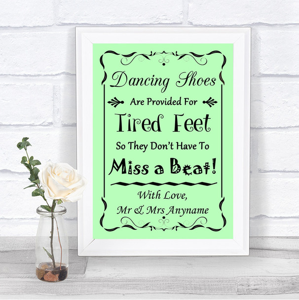 Green Dancing Shoes Flip-Flop Tired Feet Personalized Wedding Sign