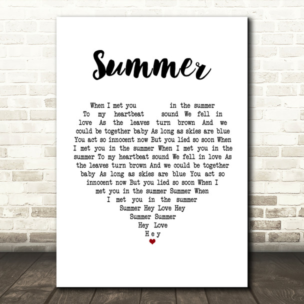 Calvin Harris Summer White Heart Song Lyric Music Print