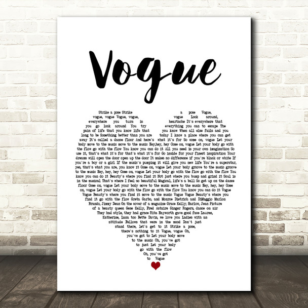 Madonna Vogue White Heart Song Lyric Music Print