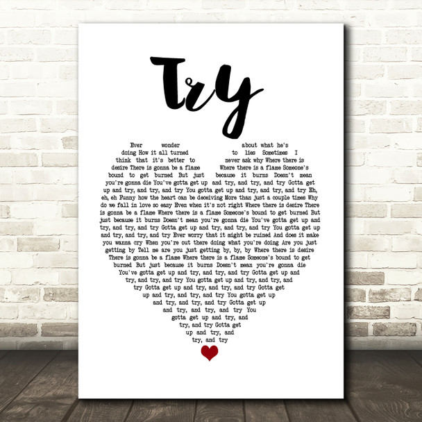 Pink Try White Heart Song Lyric Music Print