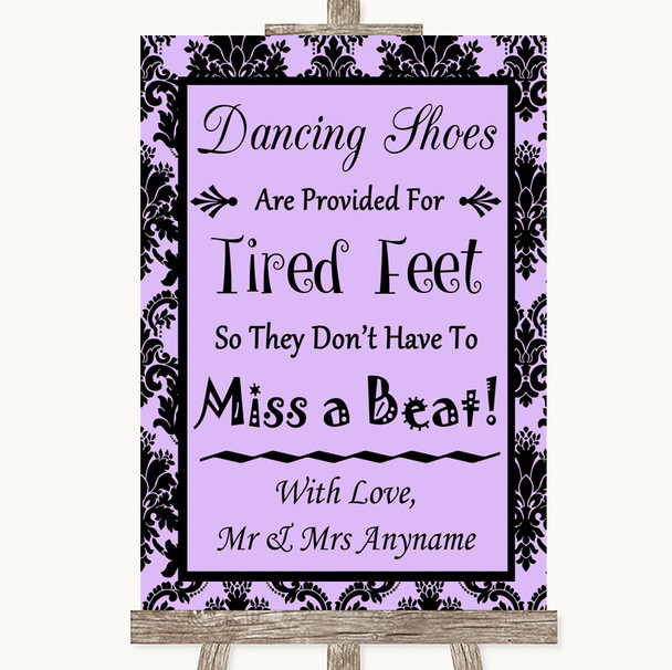 Lilac Damask Dancing Shoes Flip-Flop Tired Feet Personalized Wedding Sign