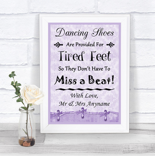 Lilac Shabby Chic Dancing Shoes Flip-Flop Tired Feet Personalized Wedding Sign