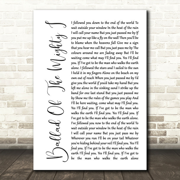 Noel Gallagher's High Flying Birds Ballad Of The Mighty I White Script Song Lyric Music Print
