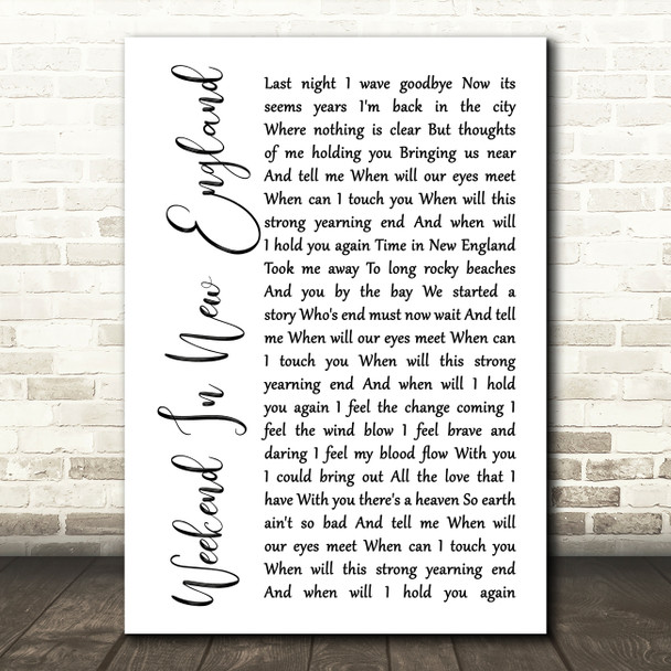 Barry Manilow Weekend In New England White Script Song Lyric Music Print