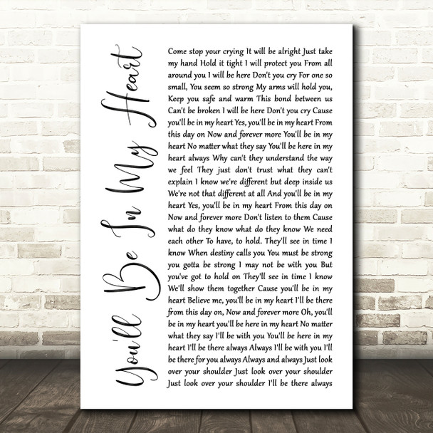 Phil Collins You'll Be In My Heart White Script Song Lyric Music Print