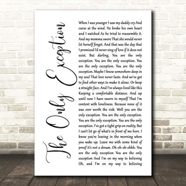 Paramore The Only Exception White Script Song Lyric Music Print