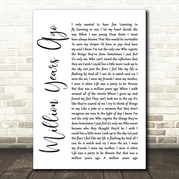 Adele Million Years Ago White Script Song Lyric Music Print