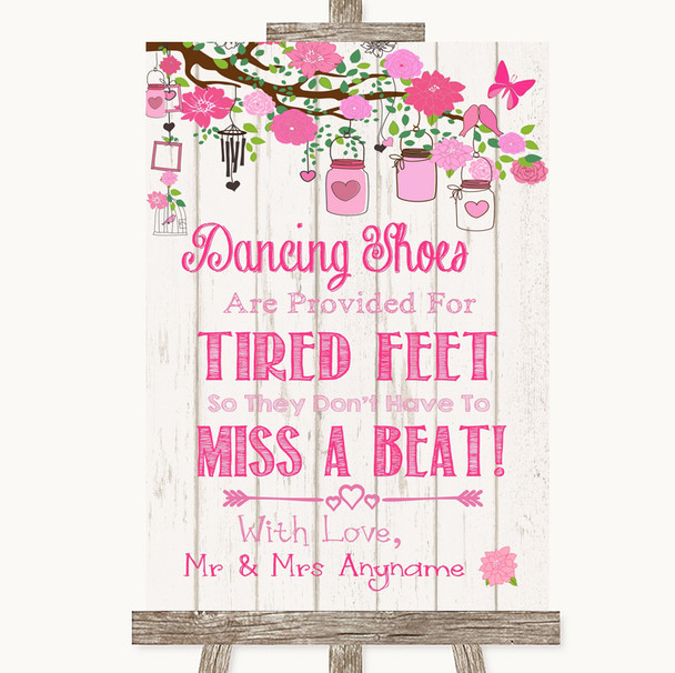 Pink Rustic Wood Dancing Shoes Flip-Flop Tired Feet Personalized Wedding Sign