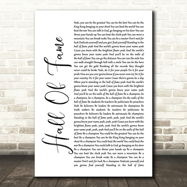 The Script Hall Of Fame White Script Song Lyric Music Print