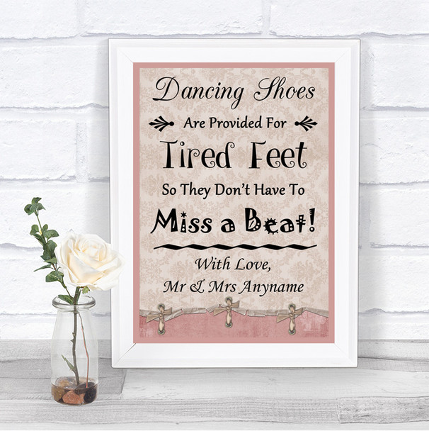 Pink Shabby Chic Dancing Shoes Flip-Flop Tired Feet Personalized Wedding Sign