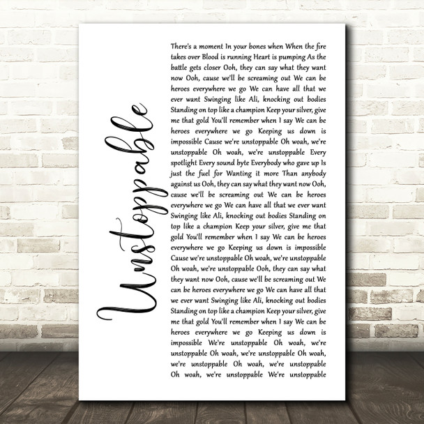 The Score Unstoppable White Script Song Lyric Music Print